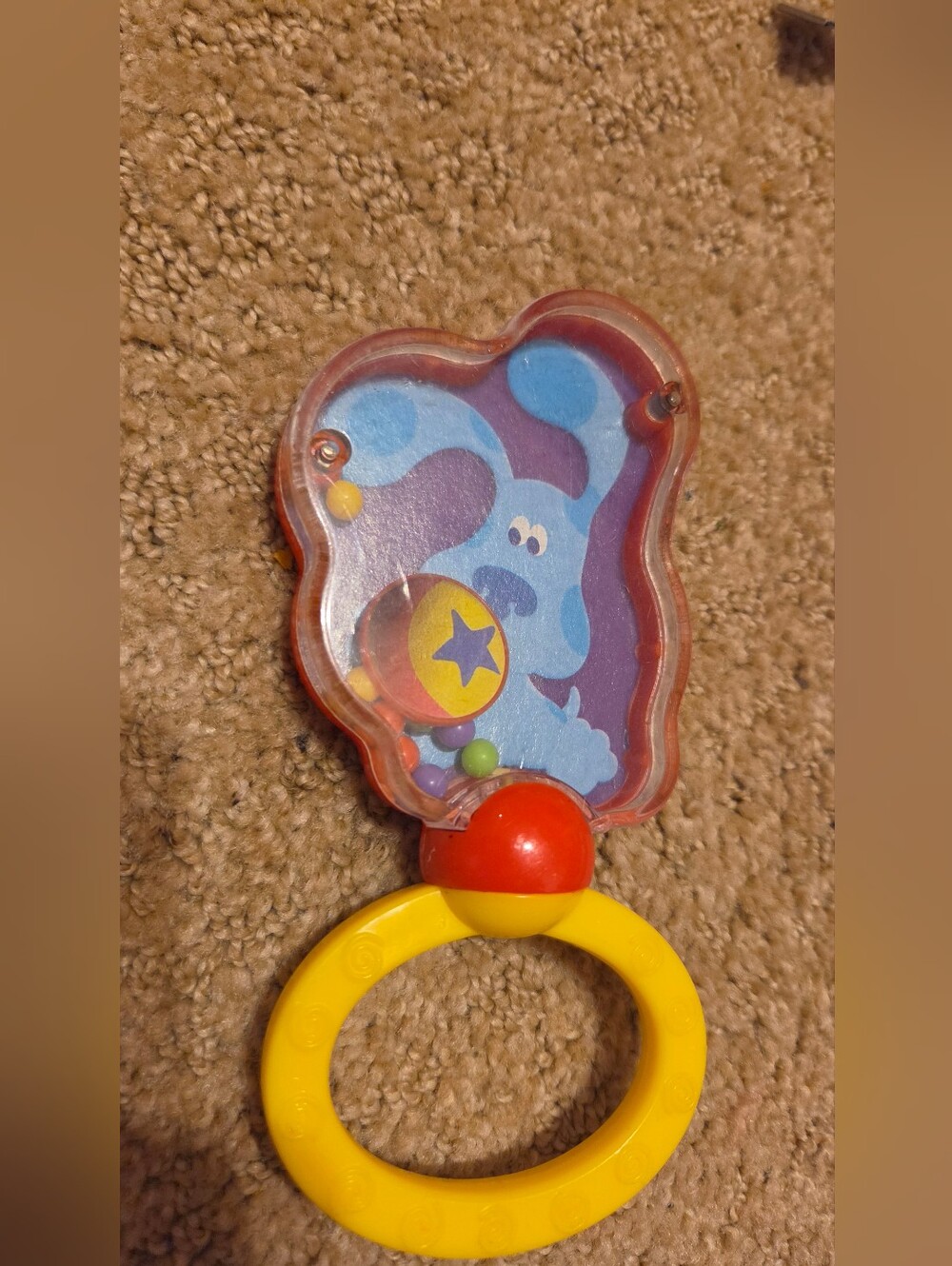 Blue's Clues Original Vintage 2002 Blue Dog Baby Toy Rattle With Yellow Handle